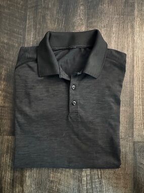 Lululemon Mens Size L Deep Coal Metal Vent Tech Polo Short Sleeve Stretch Top